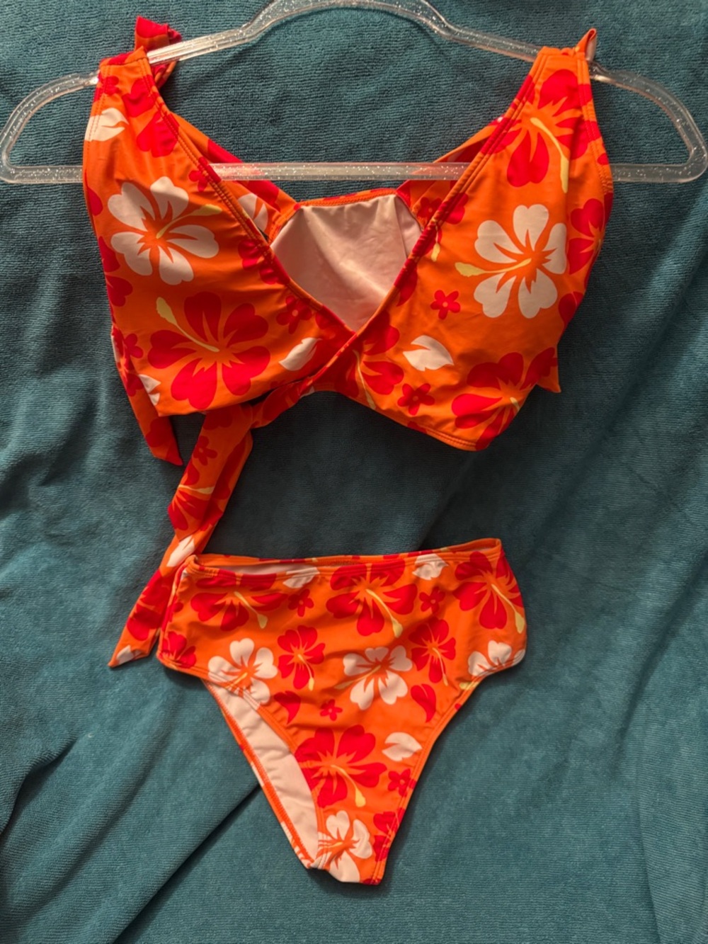 Orange & Pink Floral Bikini Top and Bottom